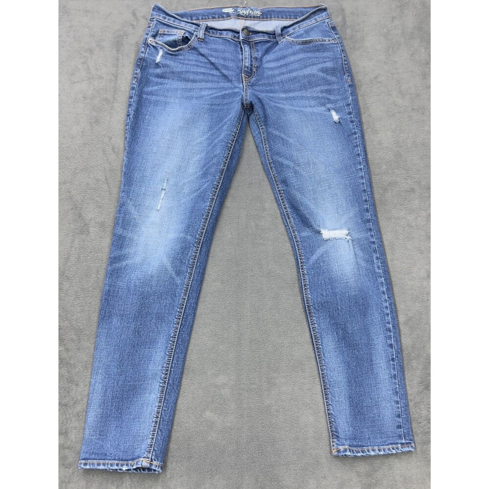 Old‎ Navy Long Boyfriend Jeans Womens 8 Regular Distressed Medium Wash Denim